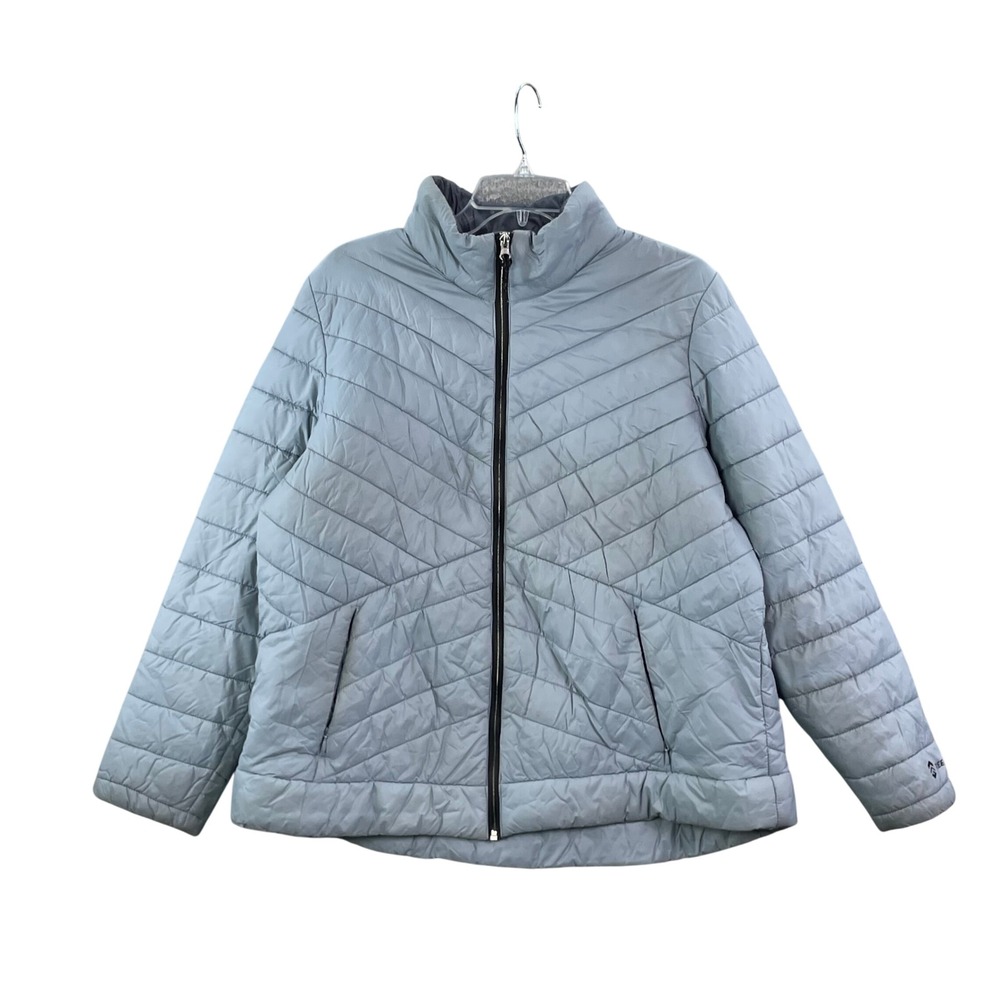 Free Country Puffer Jacket Womens XXL Blue Grey Chevron Quilted Full Zip Coat‎